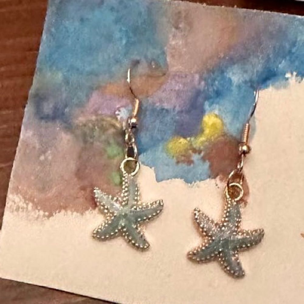 Blue and Gold Enamel Starfish Earrings